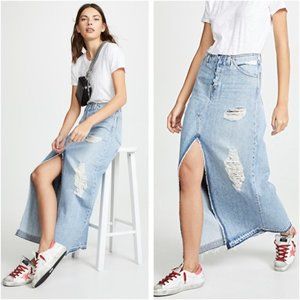 Hudson Sloane Long Distressed Retro 90's Denim Skirt SZ 24